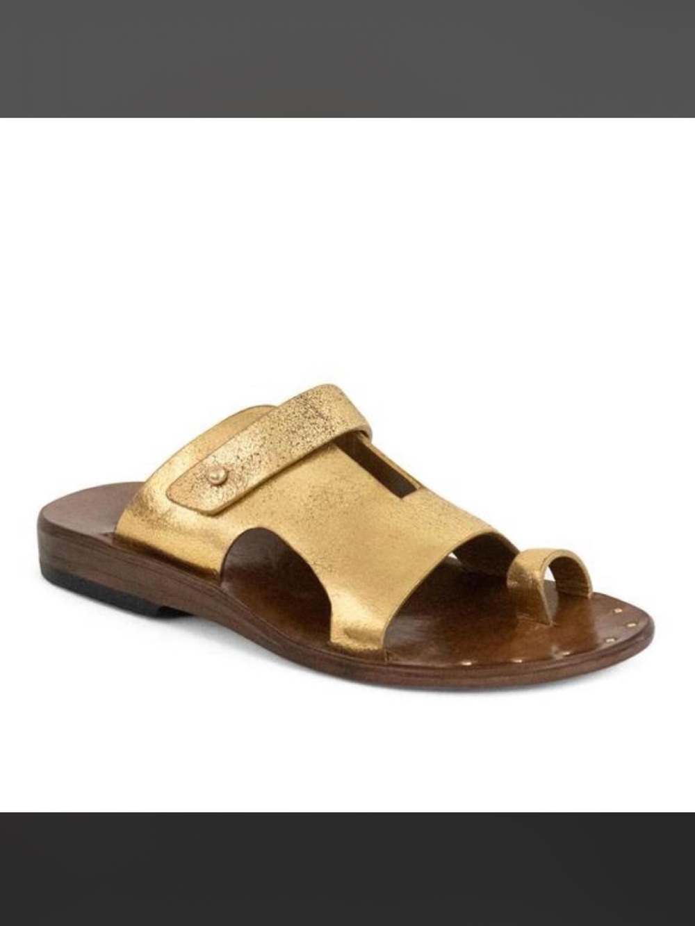 Calleen Cordero Handcrafted Metallic Gold Leather Bowie Toe-Ring Sandals